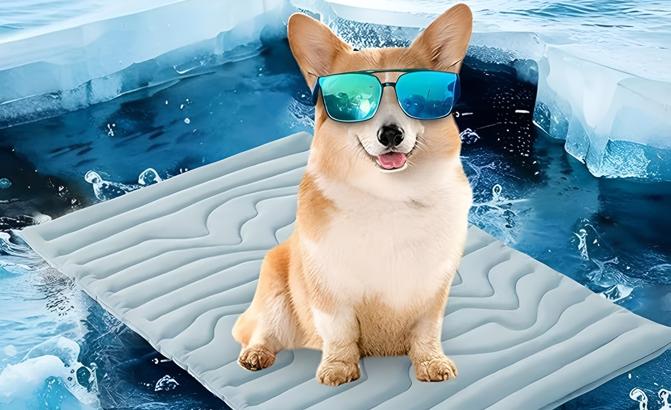 Same dog completely relaxed and happy on cooling mat showing dramatic improvement in comfort level